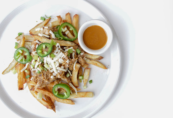 Thursday (1/9): Pulled Pork Loaded Fries with South Carolina Mustard BBQ Sauce, White Cheddar, Fresh Jalapeños, Green Onions, and a Side of Southern Coleslaw (Gluten-Free)